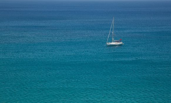 White sailing ship yacht in Mediterranean Sea, Crete, Greece 