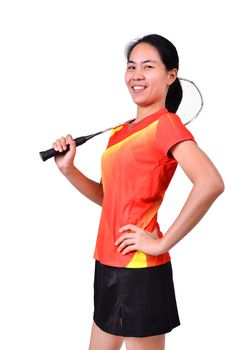 badminton player in action isolated on white background