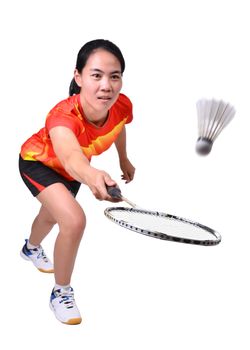 badminton player in action isolated on white background