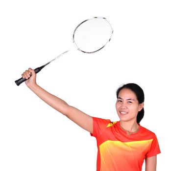 badminton player in action isolated on white background