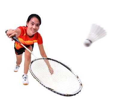 badminton player in action isolated on white background