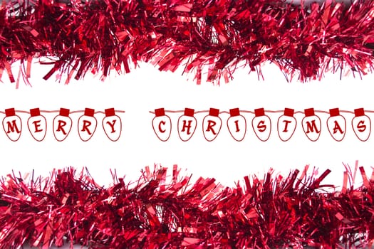 Christmas tinsel decoration on a white background