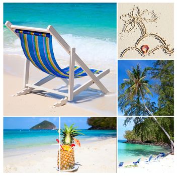 colorful collage of white sandy beach