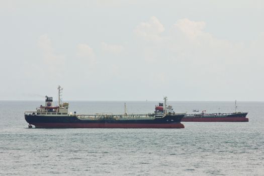 Oil tanker ship entering port in Thailand