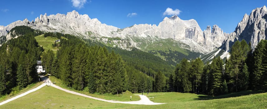 panoramic view of Valle del Vajolet from Ciampediè, Dolomiti - Italy