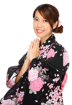 Young woman wearing Japanese kimono