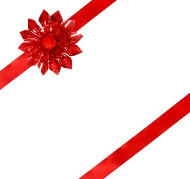 Red Bow and Ribbon on White Background