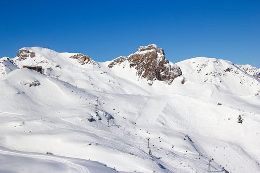 Slope on the skiing resort Flumserberg. Switzerland