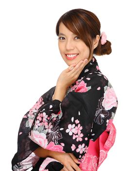 Young woman wearing Japanese kimono