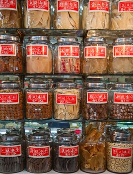Traditional chinese shop with food and medicine ingredients