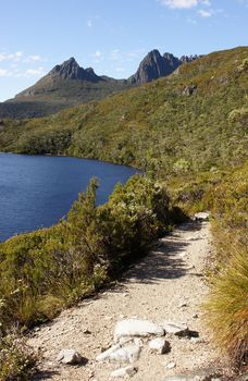Footpath on Cradle Mountain Lake St. Clair National Park, Tasmania, Australia