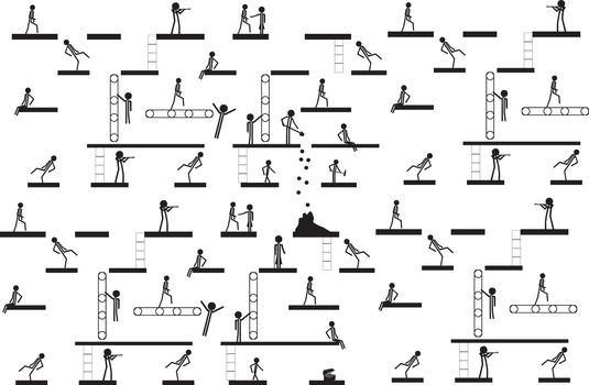 mand and woman in allkind of positions as a game to success