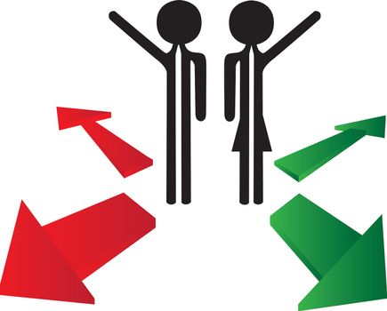couple with the choice to right or left direction