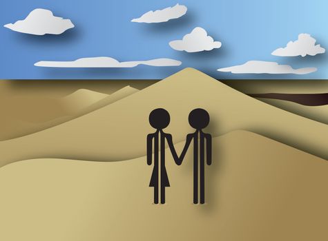 couple travel africa drawing with mountains and sky