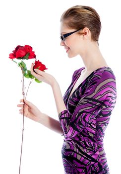 Attractive caucasian woman wearing an evening dress in her 30 isolated on a white background