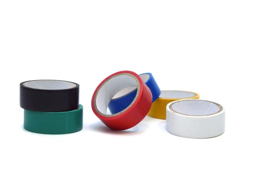 Composition of color insulating tape isolated on white