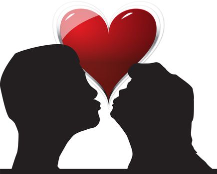 couple kissing and making love with a red heart as background