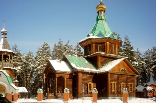 Wooden orthodox church in winter