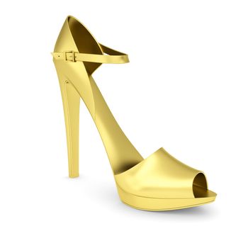 Gold women's shoe. Isolated render on a white background