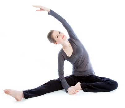 Attractive caucasian woman wearing a sport outfit in her 30 isolated on a white background