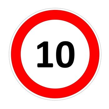 10 speed limitation road sign in white background