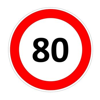 80 speed limitation road sign in white background