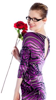 Attractive caucasian woman wearing an evening dress in her 30 isolated on a white background