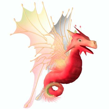 A creature of myth and fantasy the dragon is a friendly animal with horns and wings.
