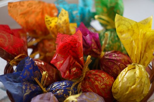 Easter eggs decorated with colored paper