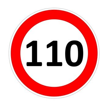 1100 speed limitation road sign in white background