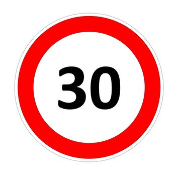 30 speed limitation road sign in white background