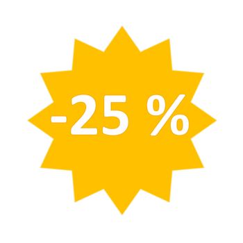 25 percent sale gold star icon in white background