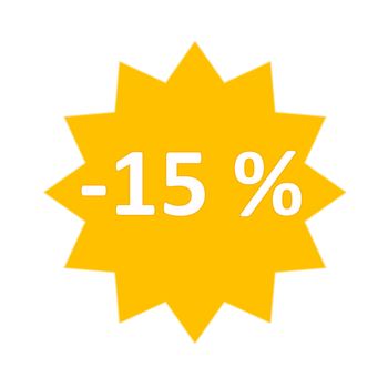 15 percent sale gold star icon in white background
