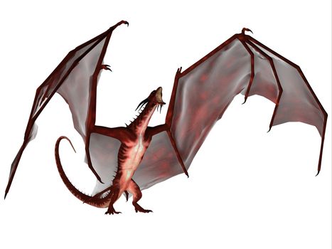 A creature of myth and fantasy the dragon is a fierce flying monster with horns and large teeth.