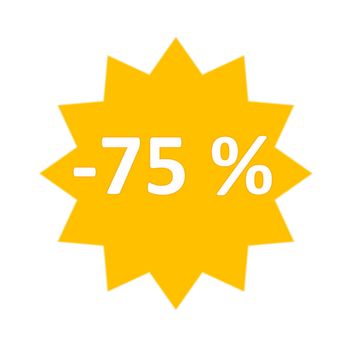 75 percent sale gold star icon in white background