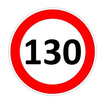 130 speed limitation road sign in white background