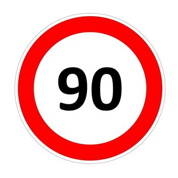 90 speed limitation road sign in white background