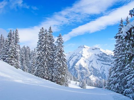 Slope on the skiing resort Elm. Switzerland