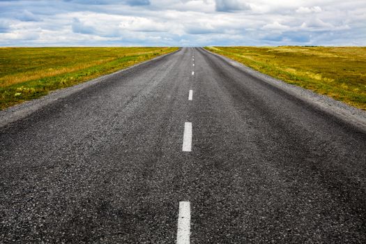 Landscape with a black asphalt road