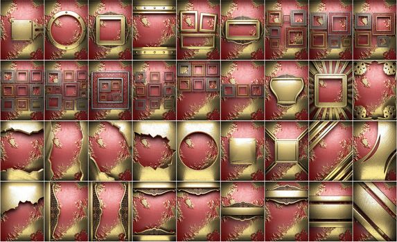 gold on red background set