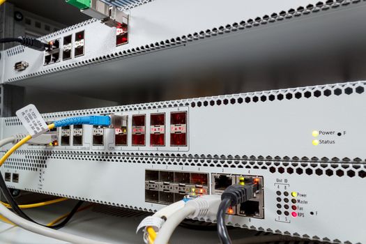 Passive Optical network, technology center with fiber optic equipment