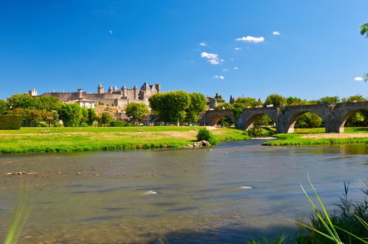 The ancient Citte of Carcassonne in France and Aude River