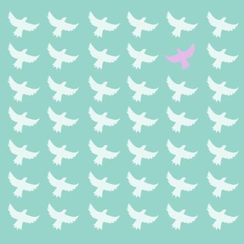 Pink bird differrent from the other, seamless pattern