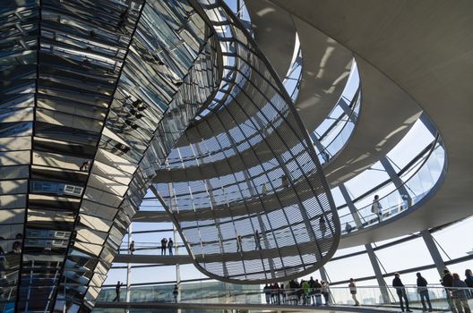 BERLIN - MARCH 16: Architectural details of Reichstag dome on March 16, 2013 in Berlin. The distinctive appearance of the dome has made it a prominent landmark in Berlin.