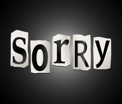 Illustration depicting a set of cut out letters formed to arrange the word sorry.