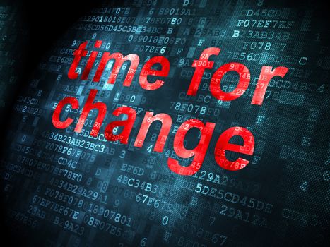 Time concept: pixelated words Time for Change on digital background, 3d render
