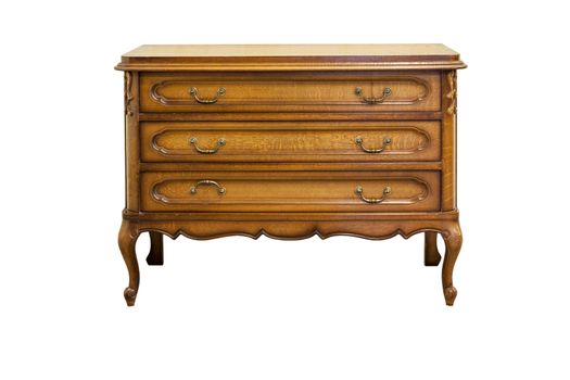 XIX century antique dresser made from oak wood isolated on white.