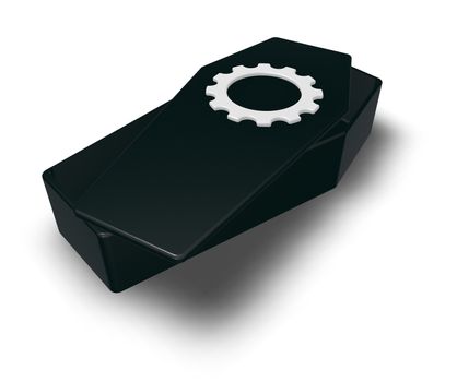 coffin with cogwheel symbol on white background - 3d illustration