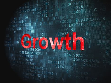 Finance concept: pixelated words Growth on digital background, 3d render