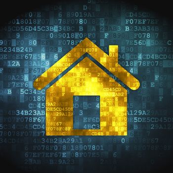 Finance concept: pixelated Home icon on digital background, 3d render